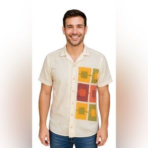Zara Men's Cream Shirt with Colorful Square Pattern. It suits someone better L